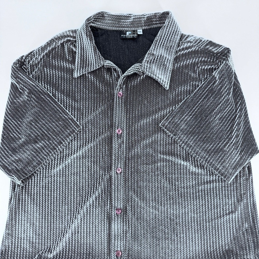VTG Positano Mens Iridescent Velvet Geometric Button Up Shirt‎ Made in USA 4XL
